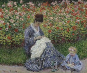 Camille Monet e un figlio nel giardino dell'artista a Vtheuil, 1875